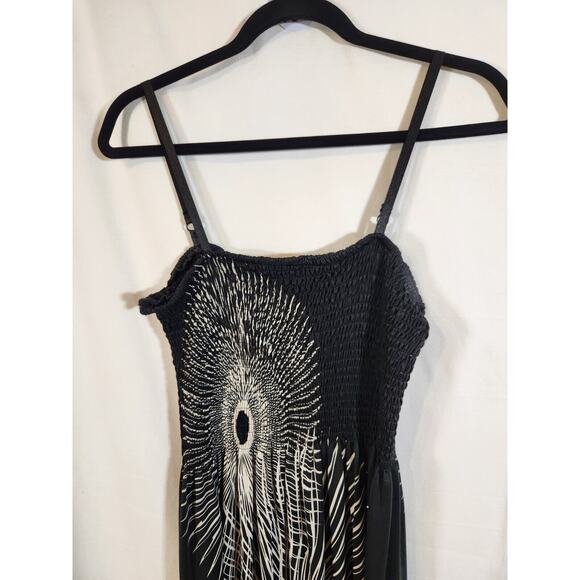 Shoreline Y2K One Size Black White Floral Smocked Empire Spaghetti Strap Dress - Picture 4 of 11